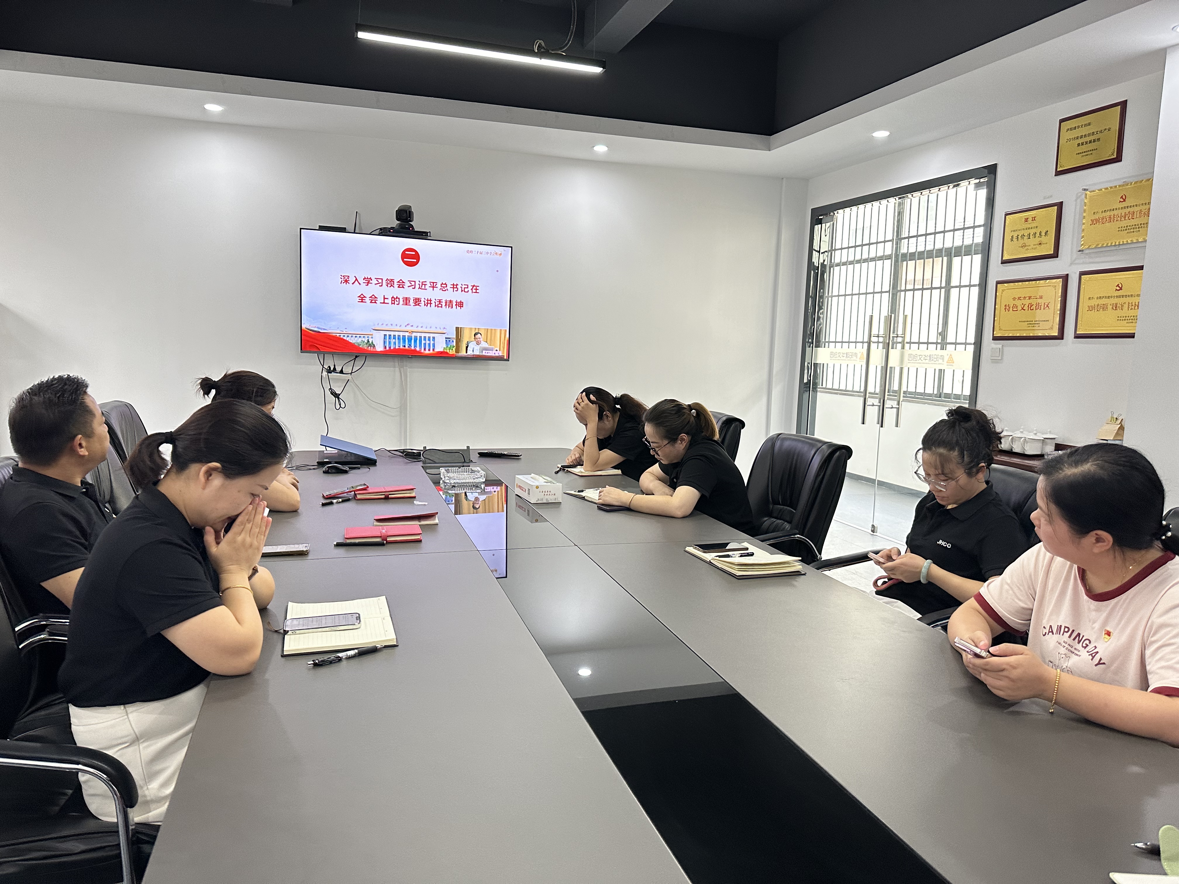 庐阳耀世娱乐文创园党支部积极组织收看“举旗帜·送理论”精神示范宣讲活动